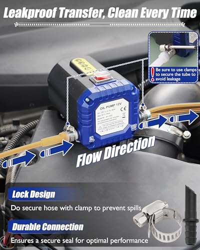 Image of Oil Extractor Pump 12V 80W, Upgraded Electric Engine Oil Pump w / Auto Overload, Oil Change Pump for Motor Oil, Gear Oil, Transmission Fluid, Lube, Fluid Transfer Pump for Car, Mower, Marine, Blue