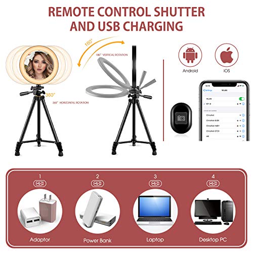 10" Ring Light with Stand and Phone Holder, HQOON Upgraded LED Selfie Ringlight with 52" Extendable Tripod Stand for Makeup/Photography/Live Stream/Video Recording, Compatible with Phones and Cameras - Thumbnail 6