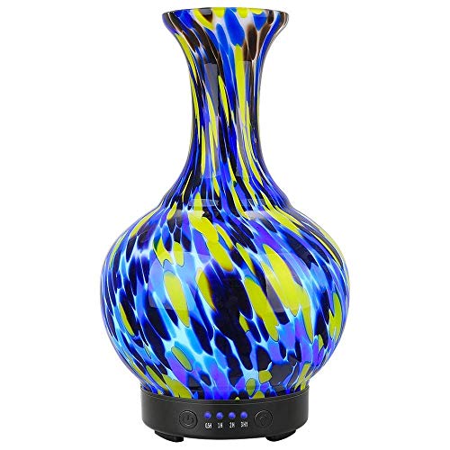 Essential Oil Diffuser COOSA Handmade Art Glass Vase 100ml Ultrasonic Aroma Diffuser with 7 Color LED Lights Cool Mist Aromatherapy Humidifier Waterless Auto Shut-Off for Home Decor Office Baby Yoga