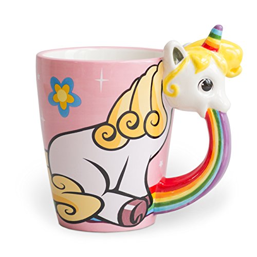 el & groove Einhorn-Tasse groß bunt in 3D, Kaffee-Tasse 350ml (400ml randvoll), Tee-Tasse Einhorn aus Keramik in Rosa, Unicorn Becher, Geschenkidee, Geschenk für Frauen, Geschenk Weihnacht