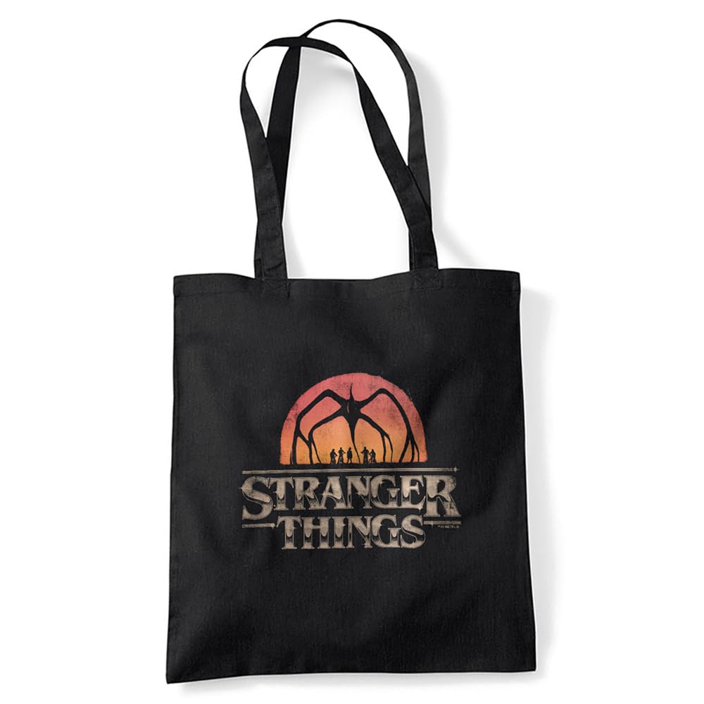 Stranger Things Sunset Logo Grocery Travel Reusable Tote Bag, Black