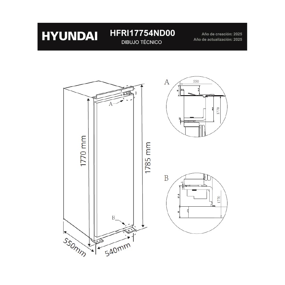 Hyundai Frigorífico Refrigerador Blanco, 1 Puerta HFRI17754ND00, Capacidad 304 Litros, No Frost, Multi Air Flow, Bajo Nivel Sonoro, Puerta Reversible, Clasificación Energética D