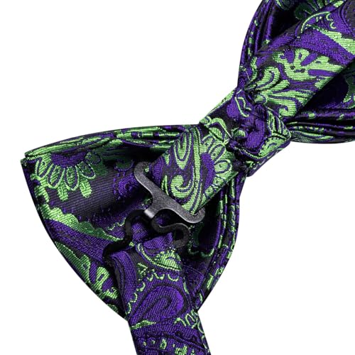 Image of Dubulle Mens Paisley Striped Bowtie Set Pre-tied Bowtie for Men and Pocket Square Set Wedding Business