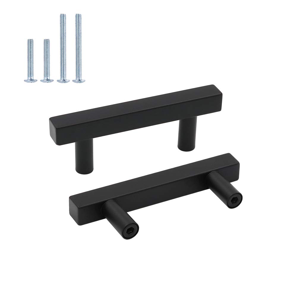Goldenwarm Matte Black Cabinet Knobs Flat Black Drawer Pulls Cabinet Hardware J22bk64 T Bar Square Kitchen Cabinet Door Handle 64Mm Hole Centers Bathroom Furniture Pulls 10 Pieces