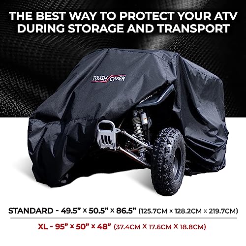 Image of Tough Cover ATV Cover - 86.5 x 50.5 x 49.5 in, Black, Universal Fit - Heavy-Duty Waterproof Quad Covers - UV Guard for 4 Wheelers & Snowmobiles - for Four Wheeler Accessories & Mower Protection