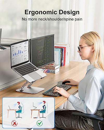 Image of JUANWE Aluminum Laptop Stand, Adjustable & Foldable, Silver, Compatible with 10-16 Inch Laptops, MacBook Air Pro, Dell, HP, ASUS, Acer, Ergonomic, Ventilated, Sturdy & Stable, Desk Use