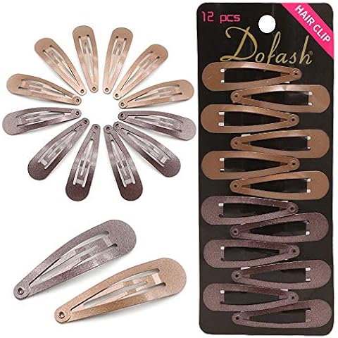 Dofash Snap hair clips metal grips 5cm/2in basic hair accessories 12pcs (dark brown 6pcs+light brown 6pcs ) Cover