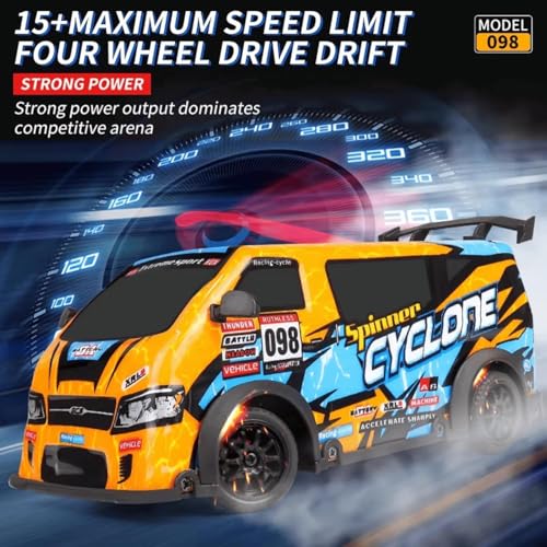 Image of RC Drift Car 1:24 Scale - High-Speed 25KM /H 4WD Remote Control Car with LED Lights, JDM Style Drifting Fun & USB Rechargeable Battery for Boys, Ideal Indoor Racing Gift