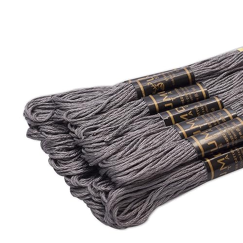 Image of Pack of 12 Premium Embroidery Thread | 100% Egyptian Cotton Premium Skeins | Cross Stitch Embroidery Floss | Oeko TEX Certified Stranded Cotton | Ideal for Arts & Crafts (Pewter Gray 400)