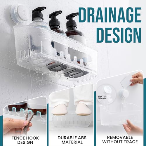 Image of TAILI Shower Caddy Suction Cup 2 Pack, Heavy Duty Bathroom Organizer, Removable Shelves for Inside Shower, Shampoo, Waterproof Suction Plastic Storage for Bathroom Accessories Holder, Frosted Clear
