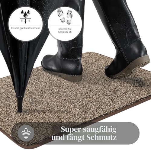 Pauwer Schmutzfänger Saugfähige Fußmatte Türvorleger Waschbare rutschfeste Eingangsmatte Sauberlaufmatte Flur Teppich Schmutzfangmatte Türmatte Innen und Außen (45X70cm, Khaki)