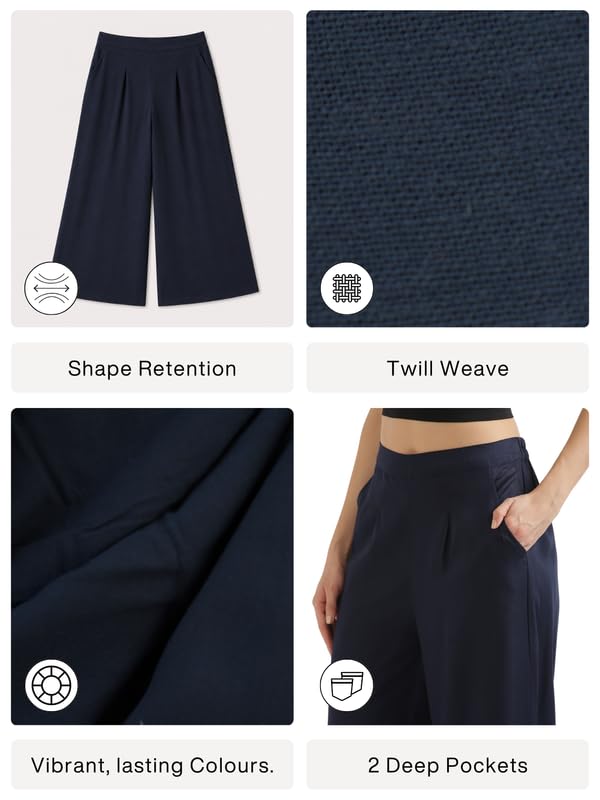 Image of SAADAA Palazzo Pants for Women Half-Elasticated Waistband | Palazzo for Women in Soft Viscose Fabric | Regular Fit with Mid Rise Waist & Deep Pockets | Versatile for Formal & Casual Wear