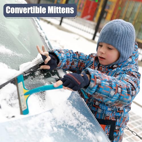 Image of Yahenda 4 Pairs Kids Mittens Fingerless Gloves Winter Knitted Convertible Mittens for Toddler Boy Girl Aged 5-10