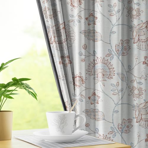 Image of LINENWALAS Printed Blackout Curtains for 5 Feet Window | Set of 2 | Printed Drapes | Thermal Insulated, Room Darkening Panels with Grommet Hanging for Living Room (Maroon Garden)