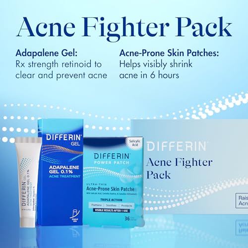 Image of Differin Acne Fighter Pack, Differin Gel Retinoid Acne Treatment For Face with 0.1% Adapalene, 15g Tube + Salicylic Acid Pimple Patches, 36 Count, Designed for Pimple and Acne-Prone Skin