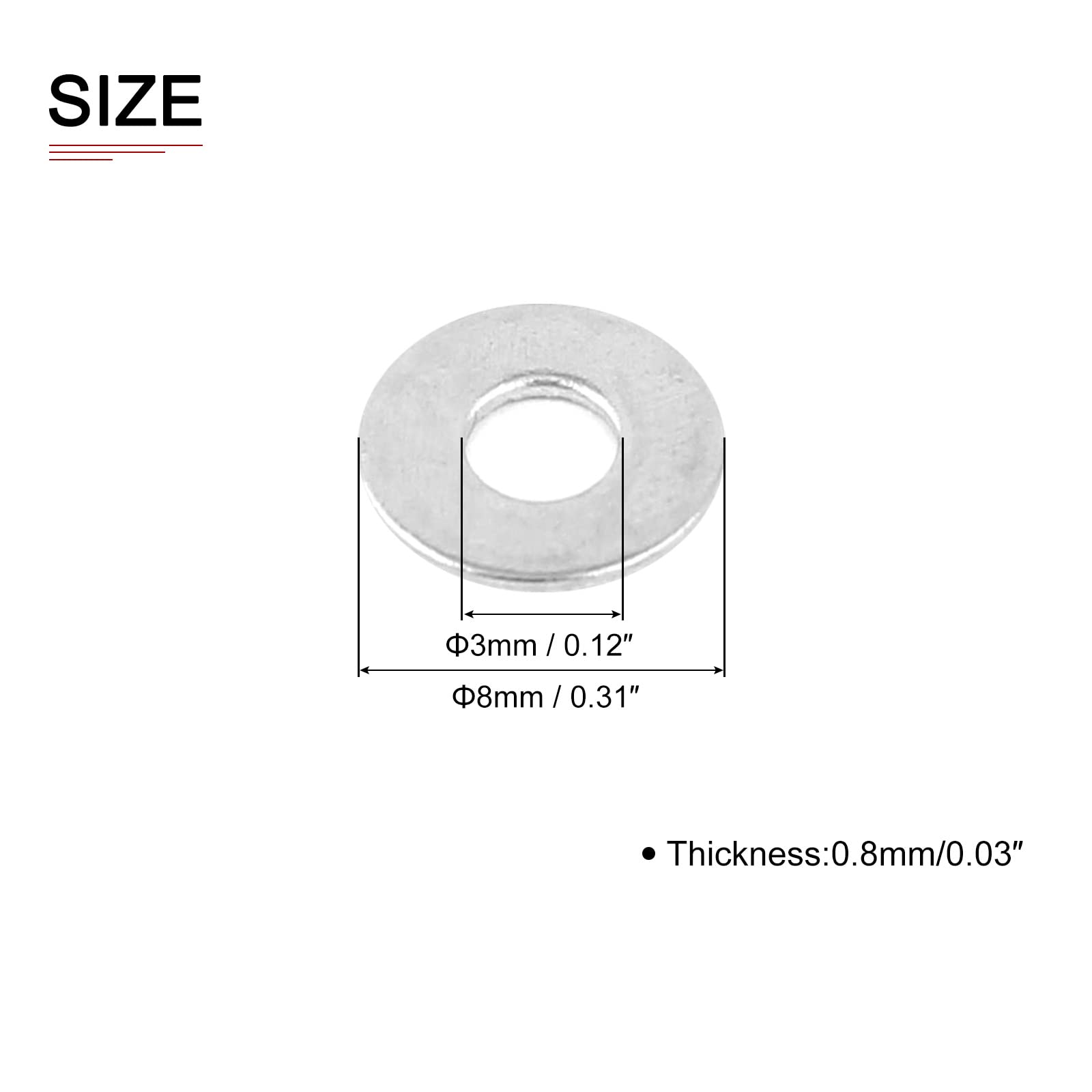 DTGN 3mmx8mmx0.8mm(IDxODxT) 304 Stainless Steel Flat Washers, 500Pack, Good for Industrial Machinery, Flat Ring Gaskets - Image 2
