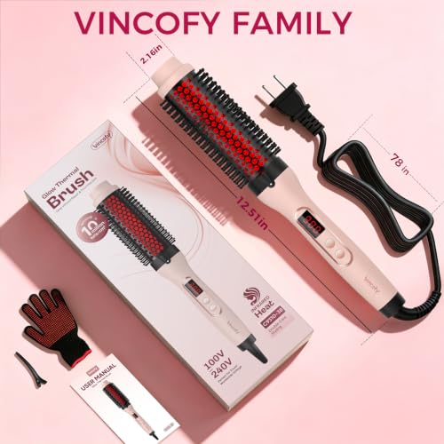 Image of Infrared Thermal Brush, Dual Voltage Negative Ions Heated Round Brush, 1 1 /2 Inch Straightener & Curling Iron Brush 2 in 2, Dual PTC Non-Blowing Thermal Round for Wome, Soft Pink