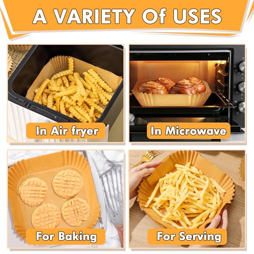 Image of Air Fryer Liners Disposable, 125PCS 8 Inch Greaseproof Air Fryer Liners, Square Unbleached Parchment paper, Non-stick Airfryer Liners for 5-8QT Air fryer, Baking, Roasting Microwave