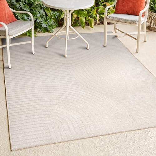 Modern Geometric Indoor/Outdoor Area Rug - Ivory/Cream - 3' x 5'