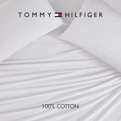 Image of Tommy Hilfiger - Full Size Sheet Set, Crisp & Tailored Cooling Sheets with a Smooth Cotton Percale Lightweight Feel - Bed Sheets with Matching Pillowcases & Fitted Sheet (New England Plaid Blue)