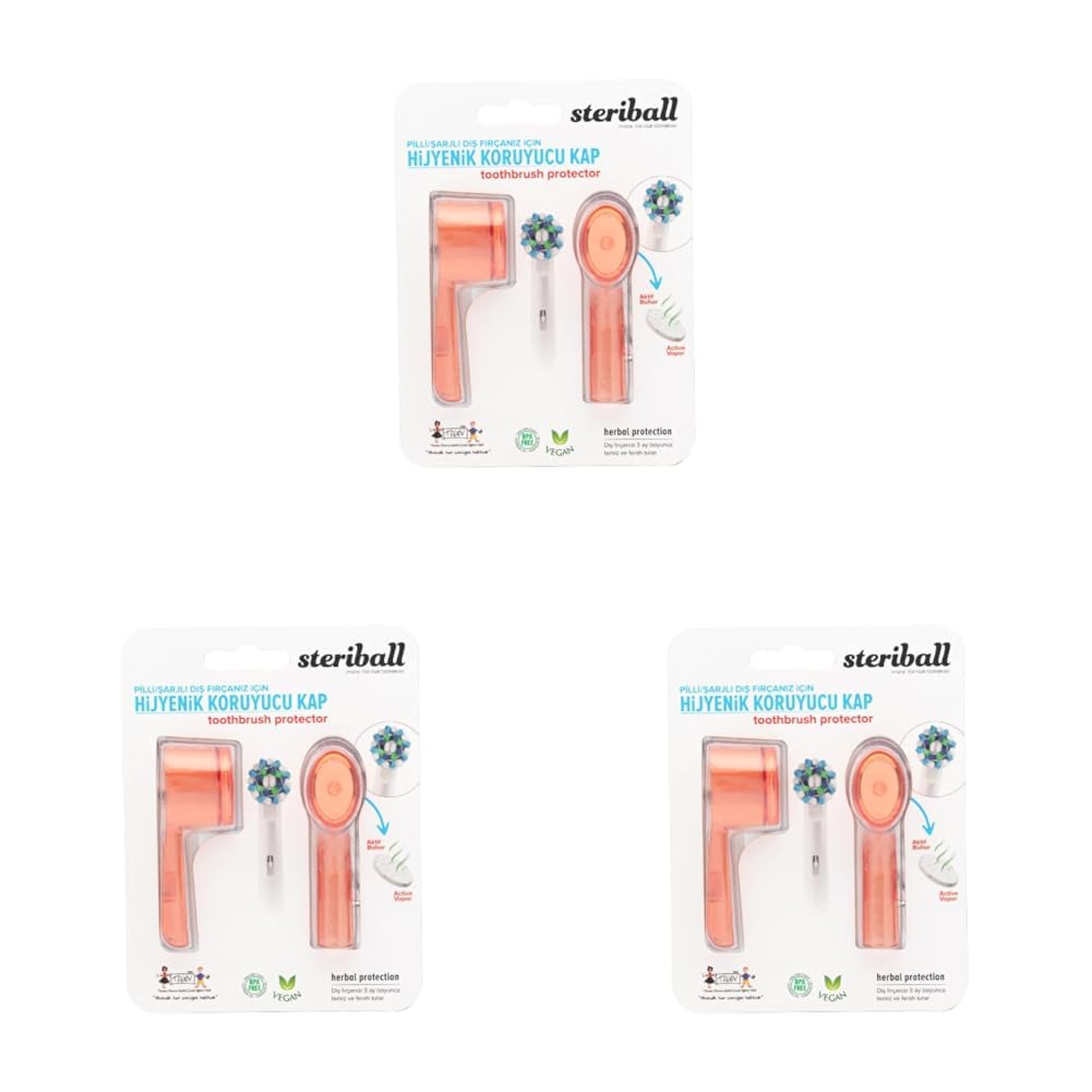 STERIBALL ŞARJLI PİLLİ DİŞ FIRÇALARI İÇİN HİJYENİK DİŞ FIRÇASI KORUMA KABI-2'Lİ TURUNCU X 2 (3 paketi)