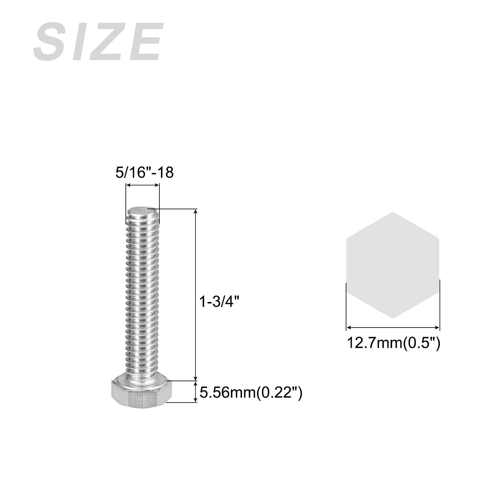 METALLIXITY Hex Head Bolts (5/16-18 x 1-3/4") 10Pcs, 304 Stainless Steel 18-8, Fully Threaded, External Hex Drive - Image 2