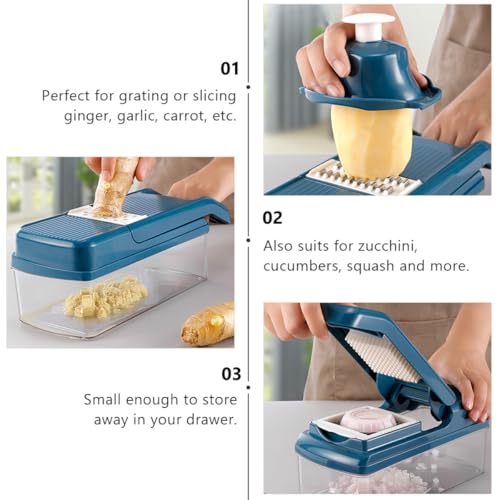 Cortadora y ralladora manual para verduras azul multifunctional miniatura 5