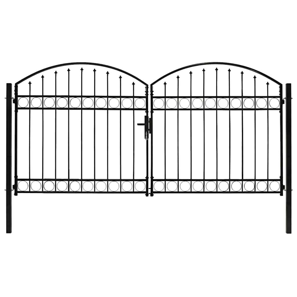 vidaXL Cancela Valla Assen Doble Puerta con Arco Puerta Jardín Accesorios para Entrada Funcional Moderna Estable Duradera Práctica 300x125cm Acero Negro