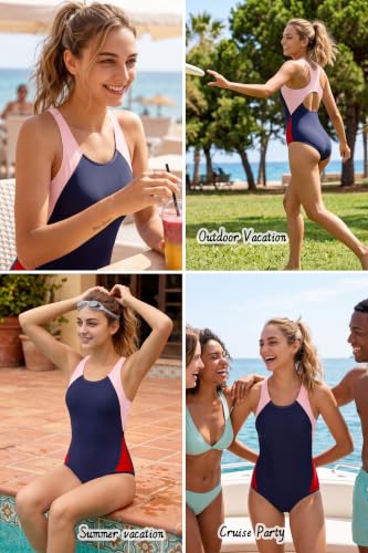 Image of Beautikini Period Swimwear One Piece Leakproof Menstrual Swimsuit Racerback Color Block Bathing Suit for Teen Girls Women