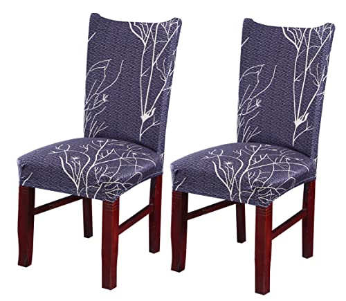 Image of House of Quirk Elastic Chair Cover Stretch Removable Washable Short Dining Chair Cover Protector Seat Slipcover (Pack of 2, Plumb Branch)