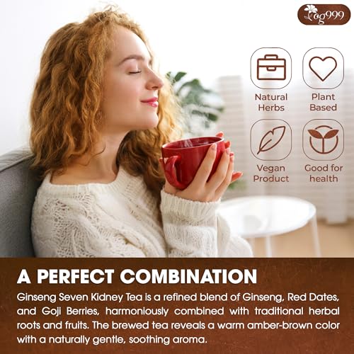 Image of TOG999 30 Bags Ginseng Seven Treasures Kidney Tea, Traditional Chinese Formula for Men & Women, Daily Balance & Herbal Cleansing Routine, 100% Natural Ingredients, Caffeine Free, Non-GMO, Vegan