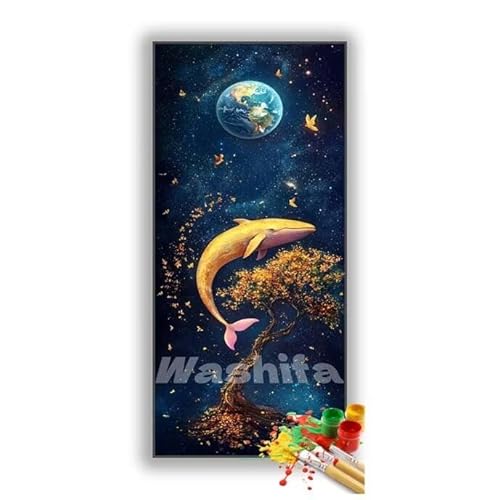 �������G �h���t�B�� �c���[ �����h��G �L�b�g DIY ��l ���S�Ҍ��� �f�W�^�����G ��h�� �����L�b�g�ɂ��G�� Paint By Numbers �A�N�����y�C���g ���ʉ� �����Ńy�C���g �z�[�� �I�t�B�X���� �M�t�g 45x90 cm, �t���[����