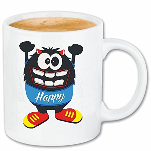 Reifen-Markt Tasse à café Monster Heureux avec High ETIREE Arms Monster Funny Pendant L'ENTRAÎNEMENT Gymnase Céramique 330 ML en Blanc