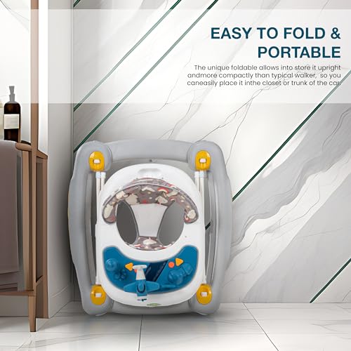 Image of Baybee 3 in 1 Staffy Baby Walker With Rocker & Push Handle - 3 Adjustable Heights, Mat & Musical Toy Bar for Kids 6-18 Months (Grey)