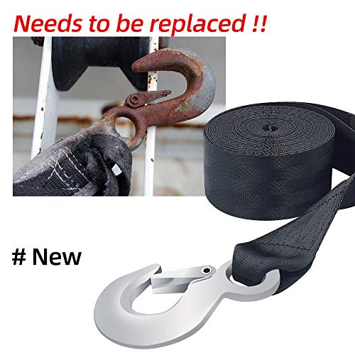 Boat Trailer Winch Strap 2" X 20' With Hook Replacement, 10000 Lbs Breaking Strength, Loop End For Boats, Trailer, Wave Runner, Towing, Heavy Duty Equipment #TOP2