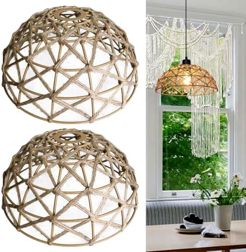 Picture of Osasy Pair of Natural Hand-Woven Ceiling Pendant Light Shade Lamps ...