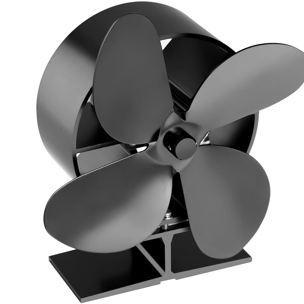 Ventilador de chimenea Ventilador de estufa de leña de 4 aspas de funcionamiento silencioso - Colol Negro y Rojo