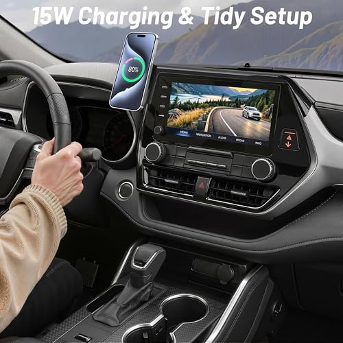 Image of Phone Mount for Toyota Highlander 2020-2025 (L /LE /XLE /XSE /Limited, 8 inch Screen Only), MagSafe Car Mount Charger, Magnetic Phone Holder, 15W Wireless Charging, 360 & Hands-Free, Highlander Accessories