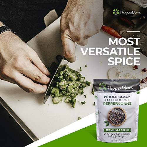 Gourmet Tellicherry Peppercorns, 12 Ounce Resealable Bag Of Finest Whole Peppercorns, Spicy Black Peppercorns For Grinder Refill By Peppermate (12 Ounce) #TOP6