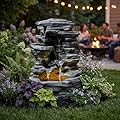 Dalxo 20-Inch Outdoor Water Fountain, 5-Tier Cascading Rock Resin Water Fountain with Warm LED Light, Stone Imitation, Outdoor Water Feature for Garden, Patio, Yard, Deck, Porch, Lawn in Gray