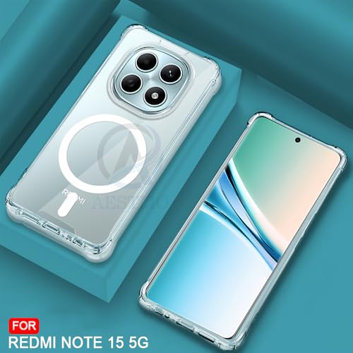 Image of AESTMO Clear Back Cover for Redmi Note 15 5G / Redmi Note 15 SE 5G / Poco M8 5G | 360 Protection | Transparent Back Cover (PC + TPU, Compatible with MagSafe Accessories, Transparent Bumper)