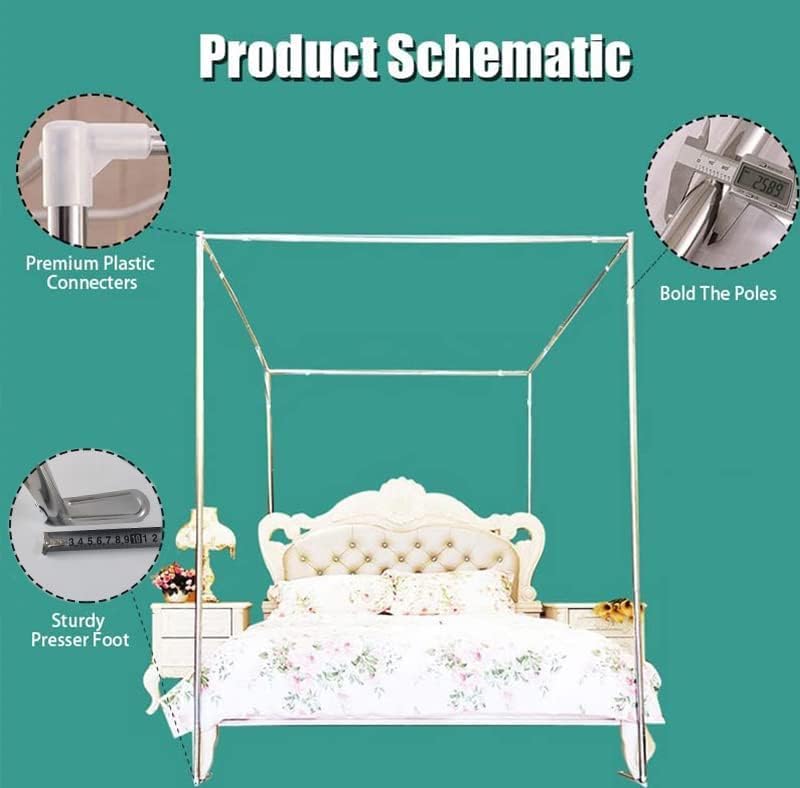 Mengersi Canopy Bed Frame Queen Size,Stainless Steel Bed Post Poles Thicken Bed Canopy Frame, Canopy Bed Curtains Bed Frame Bracket for Metal Bed Wood Bed Bedroom Decor (California King)