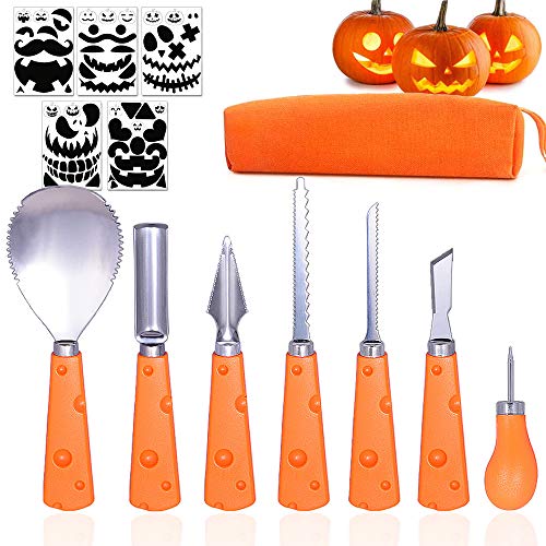 Taspire Halloween Kürbis Schnitzset, Halloween Kürbis Carving Kit, professionelle Werkzeuge und Hochleistungs-Edelstahl inklusive Tragetasche und 10er Kürbisschnitzschablone
