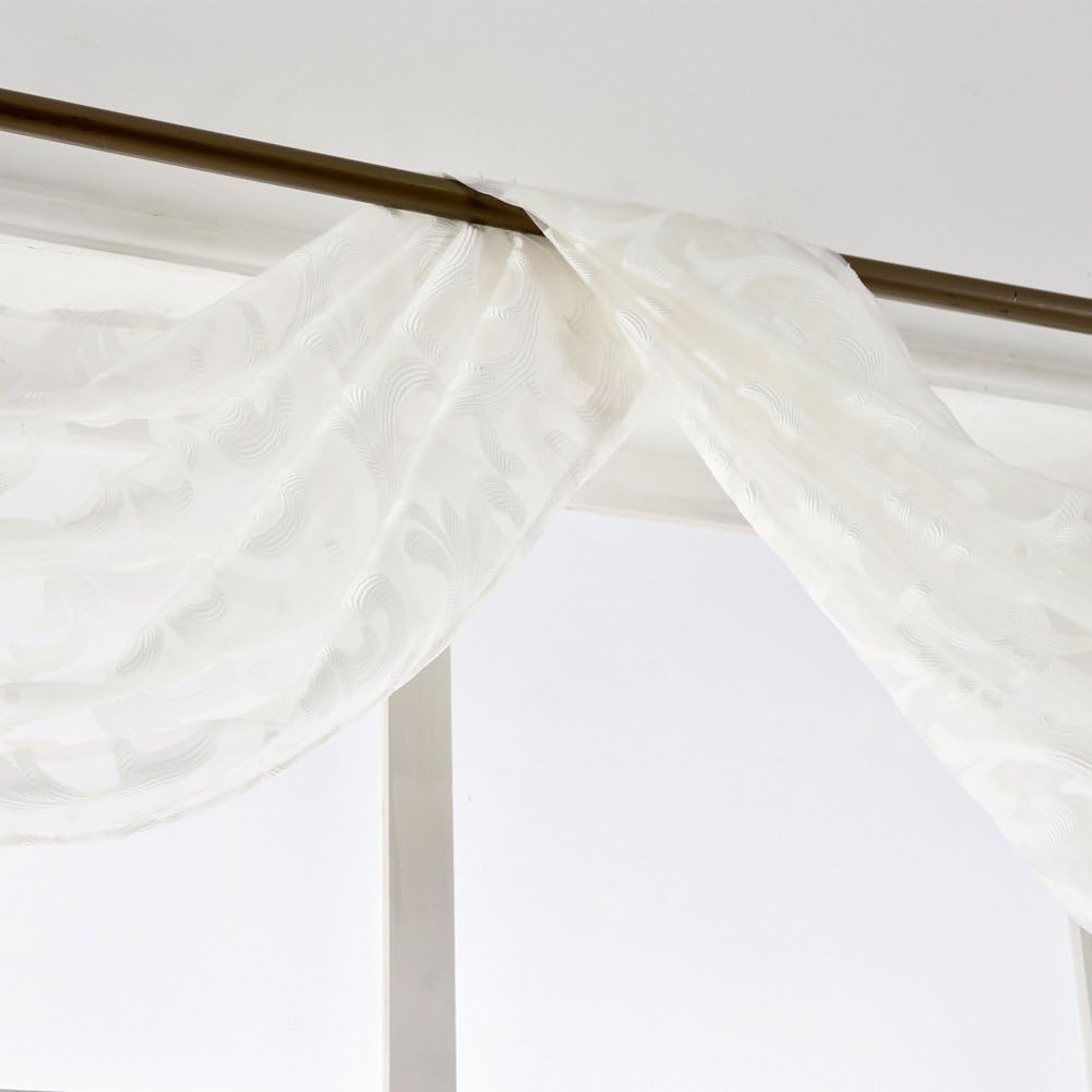 NAPEARL Scarf Valance, European Style Jacquard Window Scarf, Decorative Sheer Curtain for Wedding Arch, Canopy Bed, Headboard, Gazebo, 1 Panel (Wide 54 in x Long 216 in, White)