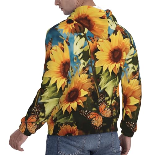Men's Fleece Pullover Hoodie Long Sleeve Hooded Sunflowers and butterflies Sweatshirt Casual Shirts With Pockets 3X-Large Black4