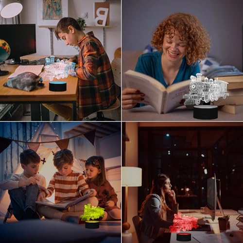 oboist Train Night Light, 16 Color 3D LED Night Lamp for Boys - Trains Themed Bedroom Lamps, Optical Illusion Lamp with Remote Control, Perfect for Kids' Room D&eacute;cor, Cool Gifts for Train Lovers