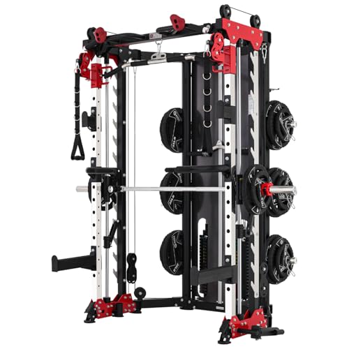 Altas Strength Folding Home Gym Smith Machine with Pulley System Gym Squat Rack Weight Bar Upper Body Strength Training Leg Developer Commercial Fitness Equipment Included Accessories 3107