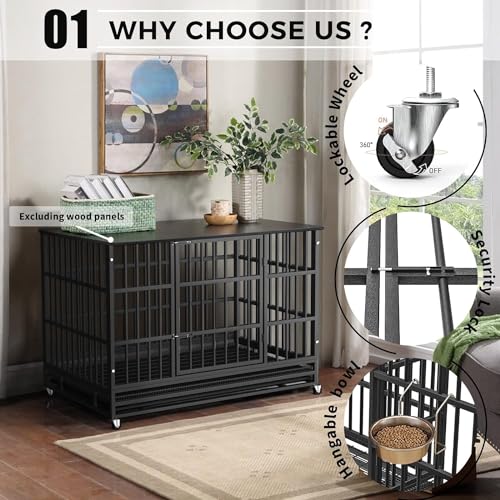 Otaid-48-Inch-Heavy-Duty-Dog-Crate-Cage-Kennel-with-Wheels-High-Anxiety-Indestructible-Dog-Crate-Sturdy-Locks-Design-Double-Door-and-Removable-Tray-Extra-Large-XL-XXL-Dog - Cucciolini Doodles   Otaid-48-Inch-Heavy-Duty-Dog-Crate-Cage-Kennel-with-Wheels-High-Anxiety-Indestructible-Dog-Crate-Sturdy-Locks-Design-Double-Door-and-Removable-Tray-Extra-Large-XL-XXL-Dog