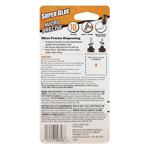 Image of Gorilla Micro Precise Super Glue, Clear, 5.5 g, All Purpose | Fast Setting Formula, Bonds Glass, Plastic, Wood, and Metal, Ideal for Projects and Repairs