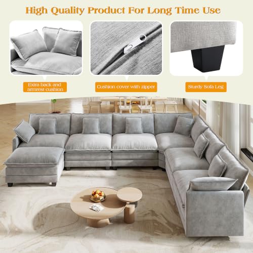 Image of Hanherry Modular Sectional Sofa,Cloud Couch for Living Room,Modern Deep Seat Sofa Chenille Fabric Comfy Couches with Throw Pillows & Movable Ottoman for Apartment
